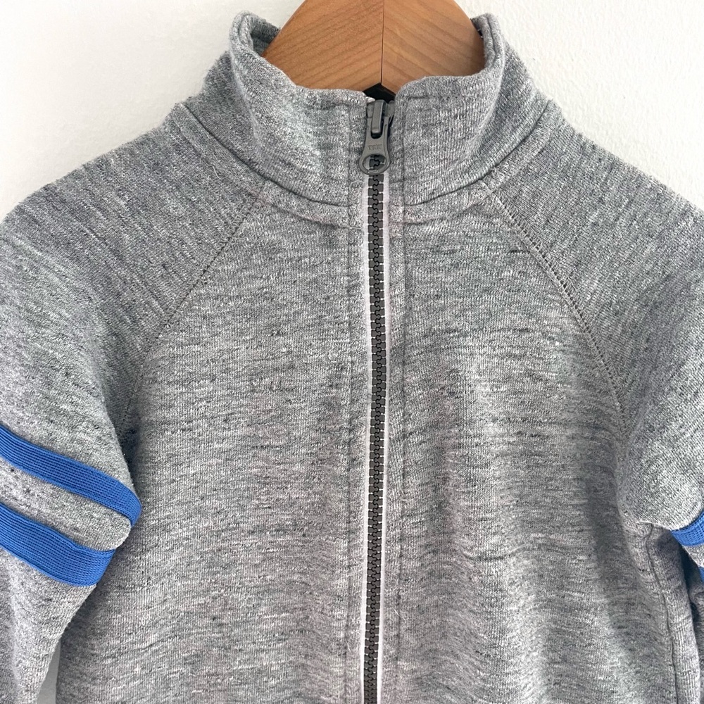 5/$30💥Sporty Zip-Up Sweatshirt Track Jacket, Blue Stripe, Soft Gray French Terry